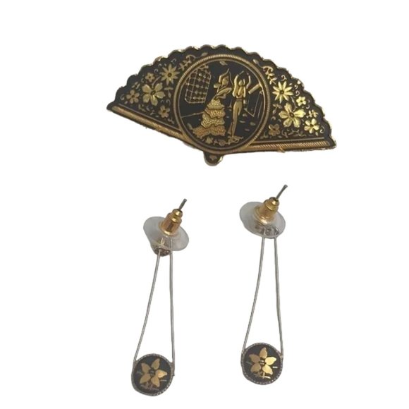 Vintage Damascene Gold Jewelry Set - Picture 1 of 4